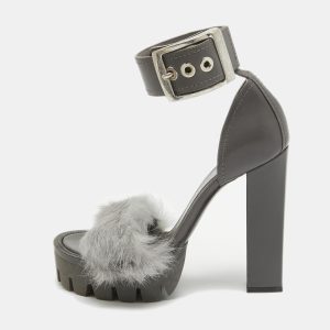 Alexander McQueen Dark Grey Leather and Fur Ankle Strap Sandals Size 37, Sandals - Luxury Closet catalog