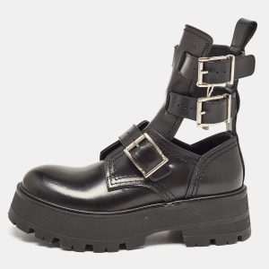 Alexander McQueen Black Leather Rave Buckle Ankle Boots Size 37.5, Boots - Luxury Closet catalog