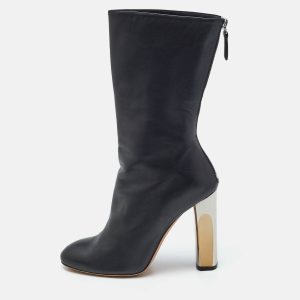 Alexander McQueen Black Leather Sculpted Heel Mid Calf Boots Size 37, Boots - Luxury Closet catalog