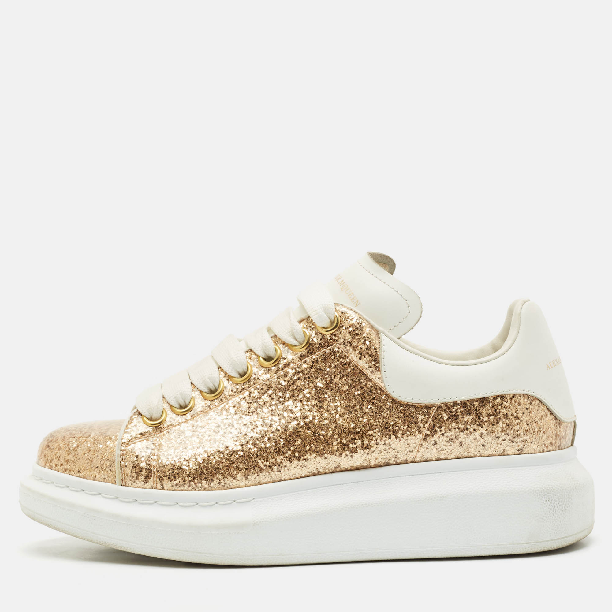 Alexander McQueen White/Gold PVC and Leather Oversized Sneakers Size 37.5, Athletic Shoes & Sneakers - Luxury Closet catalog