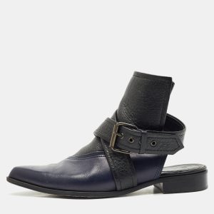 Alexander McQueen Black/Blue Leather Grace Ankle Length Boots Size 38, Boots - Luxury Closet catalog