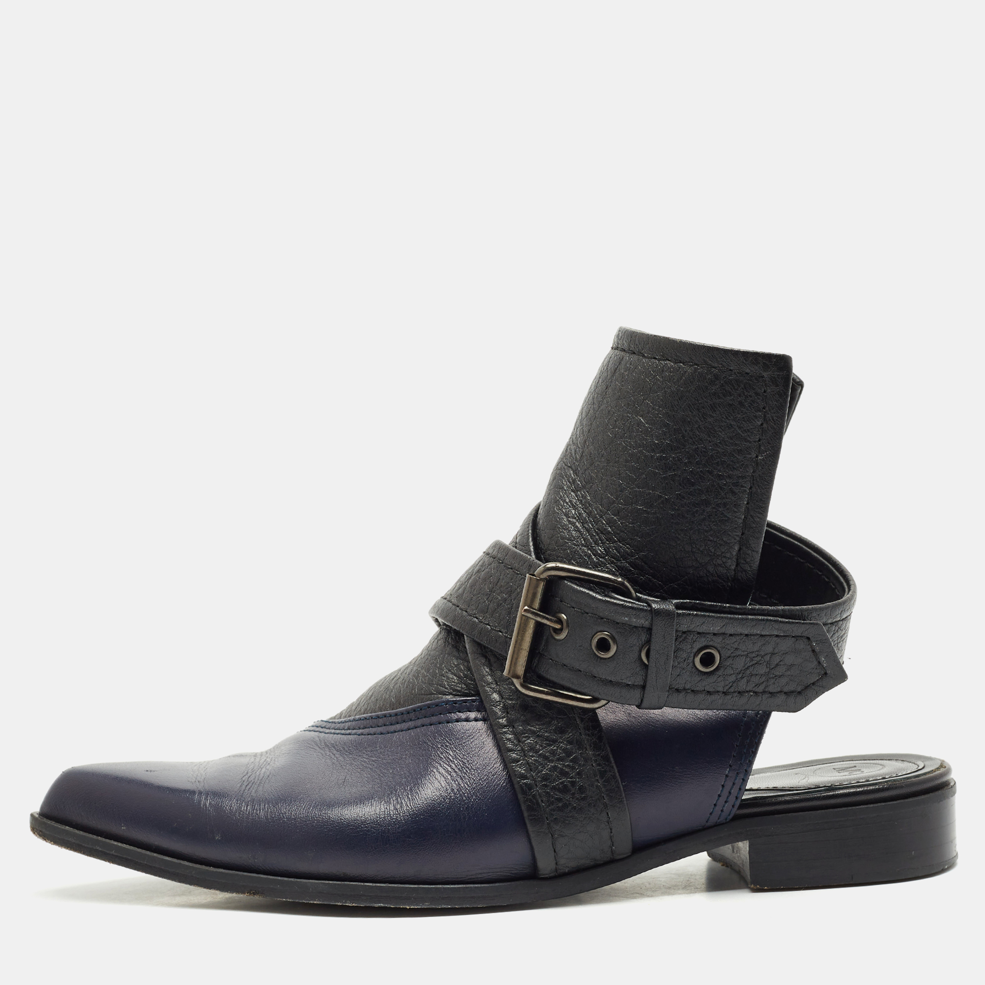 Alexander McQueen Black/Blue Leather Grace Ankle Length Boots Size 38, Boots - Luxury Closet catalog