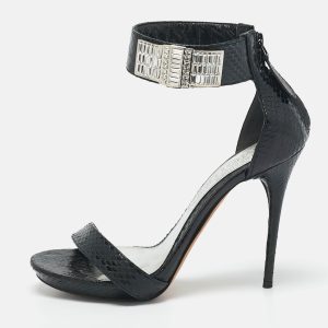 Alexander McQueen Black Snakeskin Leather Crystal Embellished Ankle Cuff Sandals Size 36, Sandals - Luxury Closet catalog