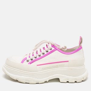 Alexander McQueen White/Neon Pink Canvas and Leather Slick Chunky Sneakers Size 38.5, Athletic Shoes & Sneakers - Luxury Closet catalog