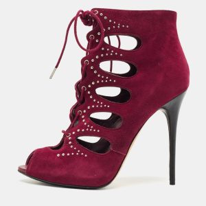Alexander McQueen Burgundy Cut Out Suede Studded Ankle Booties Size 38, Boots - Luxury Closet catalog