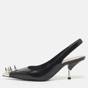 Alexander McQueen Black Leather Punk Spike Slingback Pumps Size 38, Pumps - Luxury Closet catalog