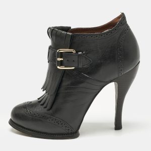 Alexander McQueen Black Leather Fringe Ankle Length Boots Size 36, Boots - Luxury Closet catalog