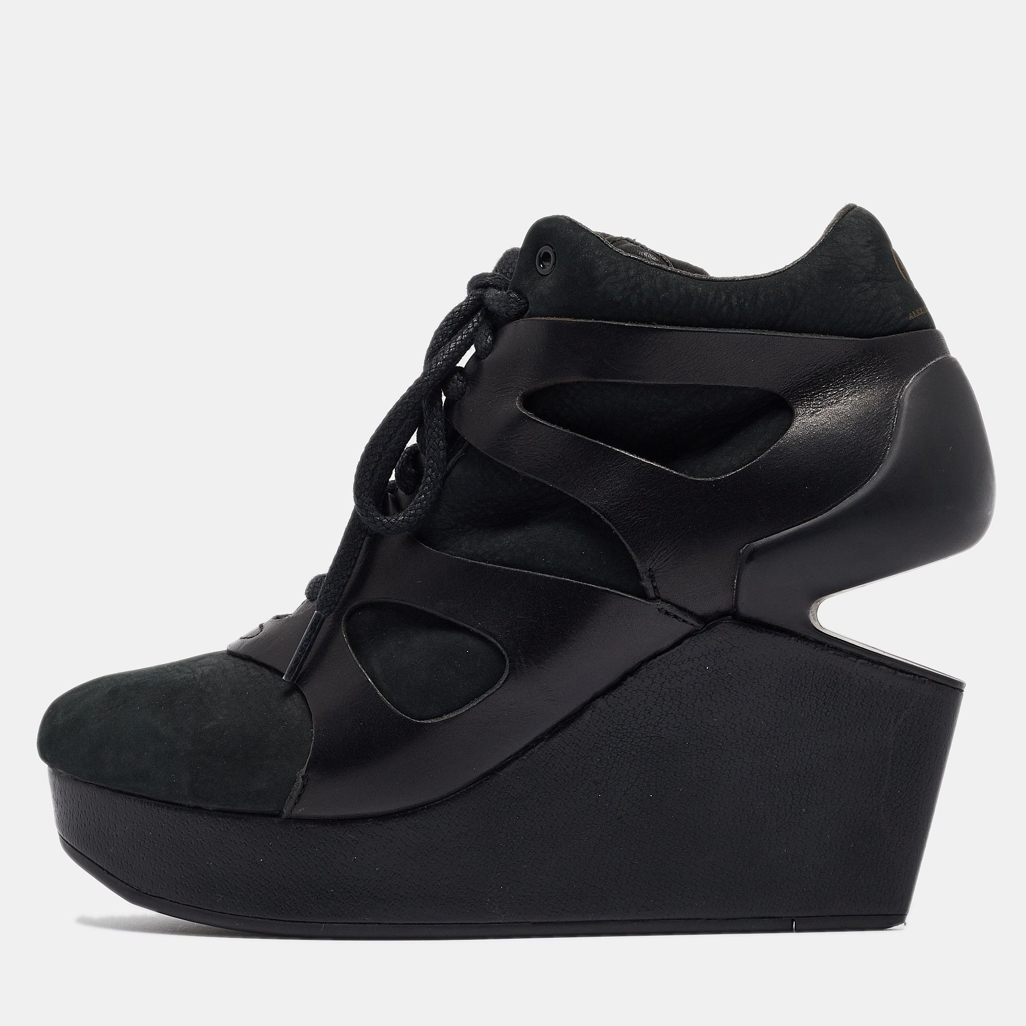 McQ By Alexander McQueen For Puma Black Leather and Nubuck Leap Wedge Sneakers Size 40.5, Athletic Shoes & Sneakers - Luxury Closet catalog