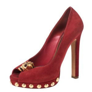 Alexander McQueen Red Suede Skull Embellished Peep Toe Pumps Size 36, Pumps - Luxury Closet catalog