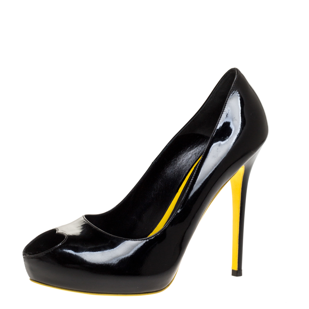 Alexander McQueen Black Patent Leather Heart Peep Toe Pumps Size 39.5, Pumps - Luxury Closet catalog