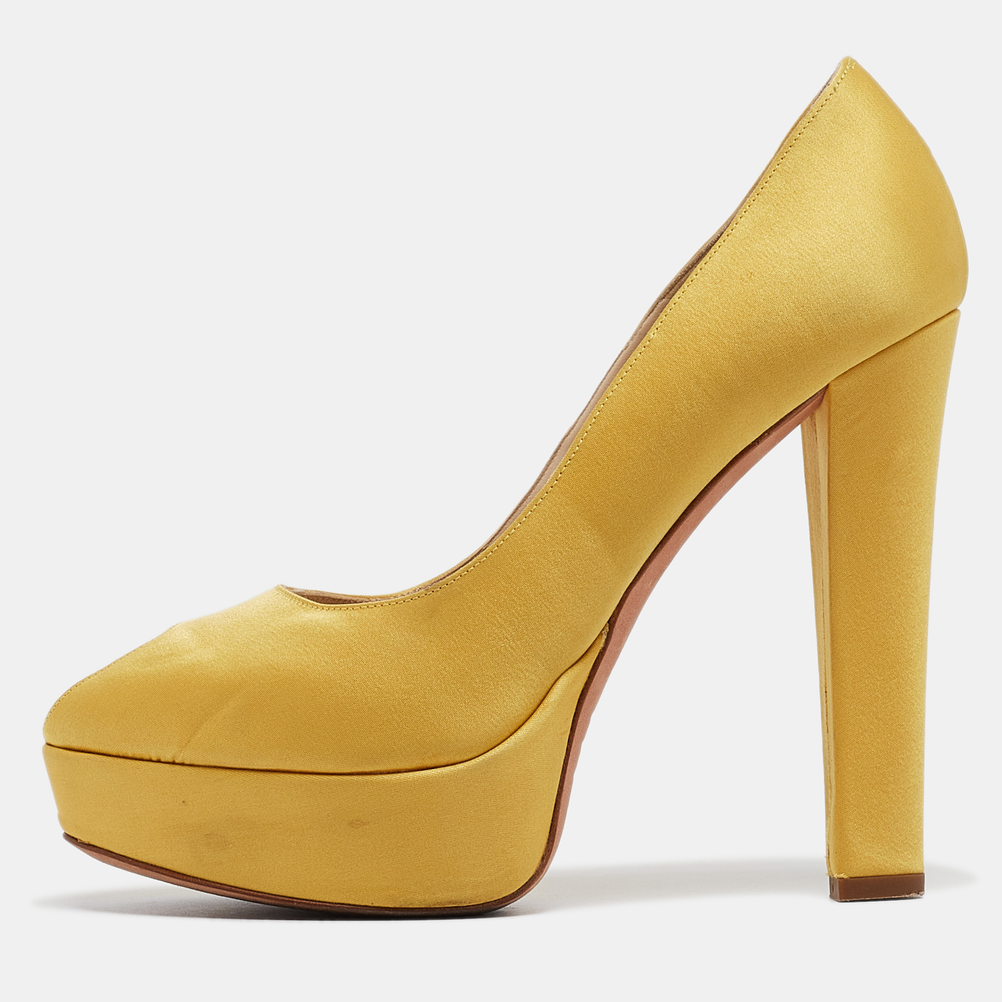 Alexander McQueen Yellow Satin Peep Toe Pumps Size 39.5, Pumps - Luxury Closet catalog