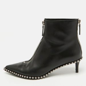 Alexander Wang Black Leather Eri Studded Pointed Toe Ankle Length Boots Size 36.5, Boots - Luxury Closet catalog
