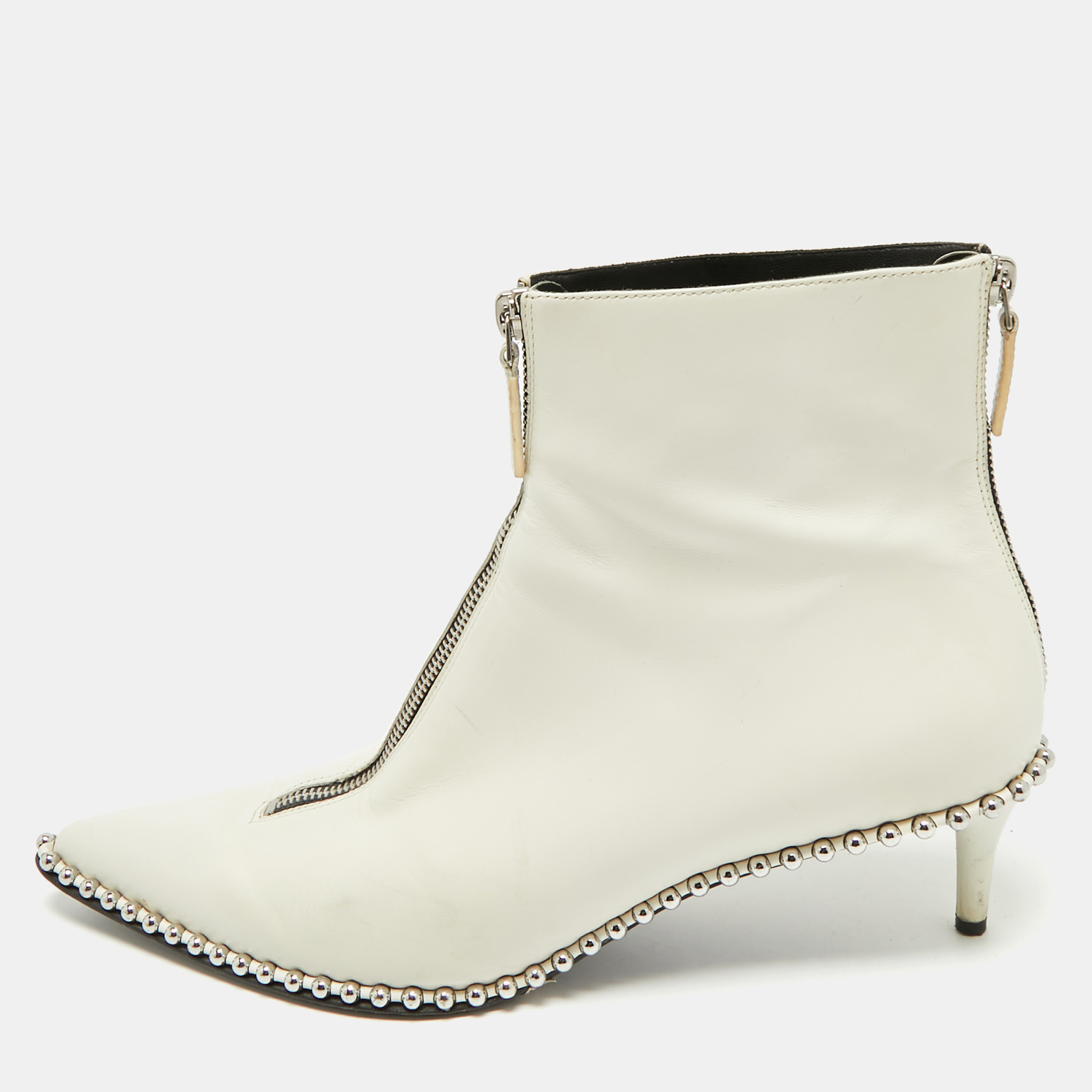 Alexander Wang White Leather Eri Studded Ankle Length Boots Size 41, Boots - Luxury Closet catalog