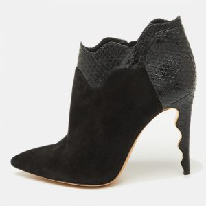 Alexander Birman Black Suede and Python Pointed Toe Ankle Booties Size 41, Boots - Luxury Closet catalog