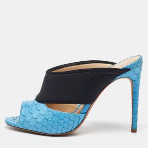 Alexandre Birman Light Blue/Black Python Leather and Neoprene Mules Size 37, Sandals - Luxury Closet catalog