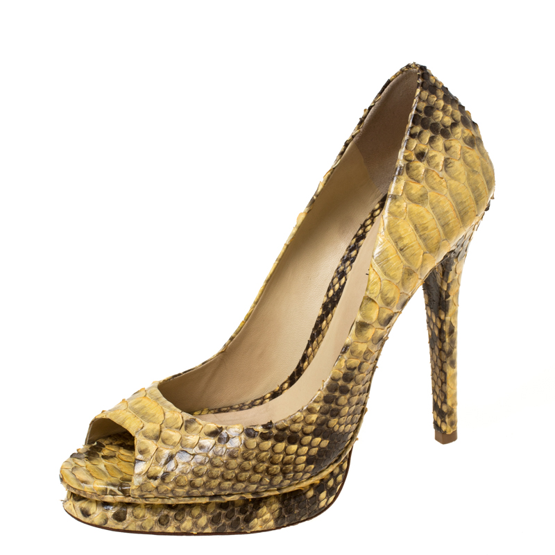 Alexander Birman Yellow/Black Python Peep Toe Pumps Size 40.5, Pumps - Luxury Closet catalog
