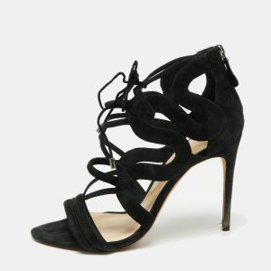 Alexandre Birman Black Suede Elenara Ankle Strappy Tie Up Sandals Size 39.5, Sandals - Luxury Closet catalog