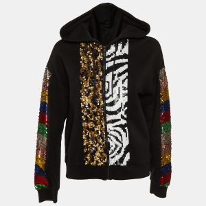 Alice + Olivia Jeans Black Cotton Knit Embellished Zip Front Hoodie M, Coats & Jackets - Luxury Closet catalog