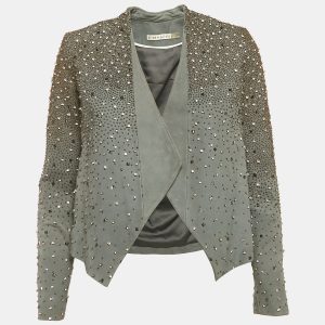 Alice + Olivia Grey Embellished Leather Jacket XS, Coats & Jackets - Luxury Closet catalog