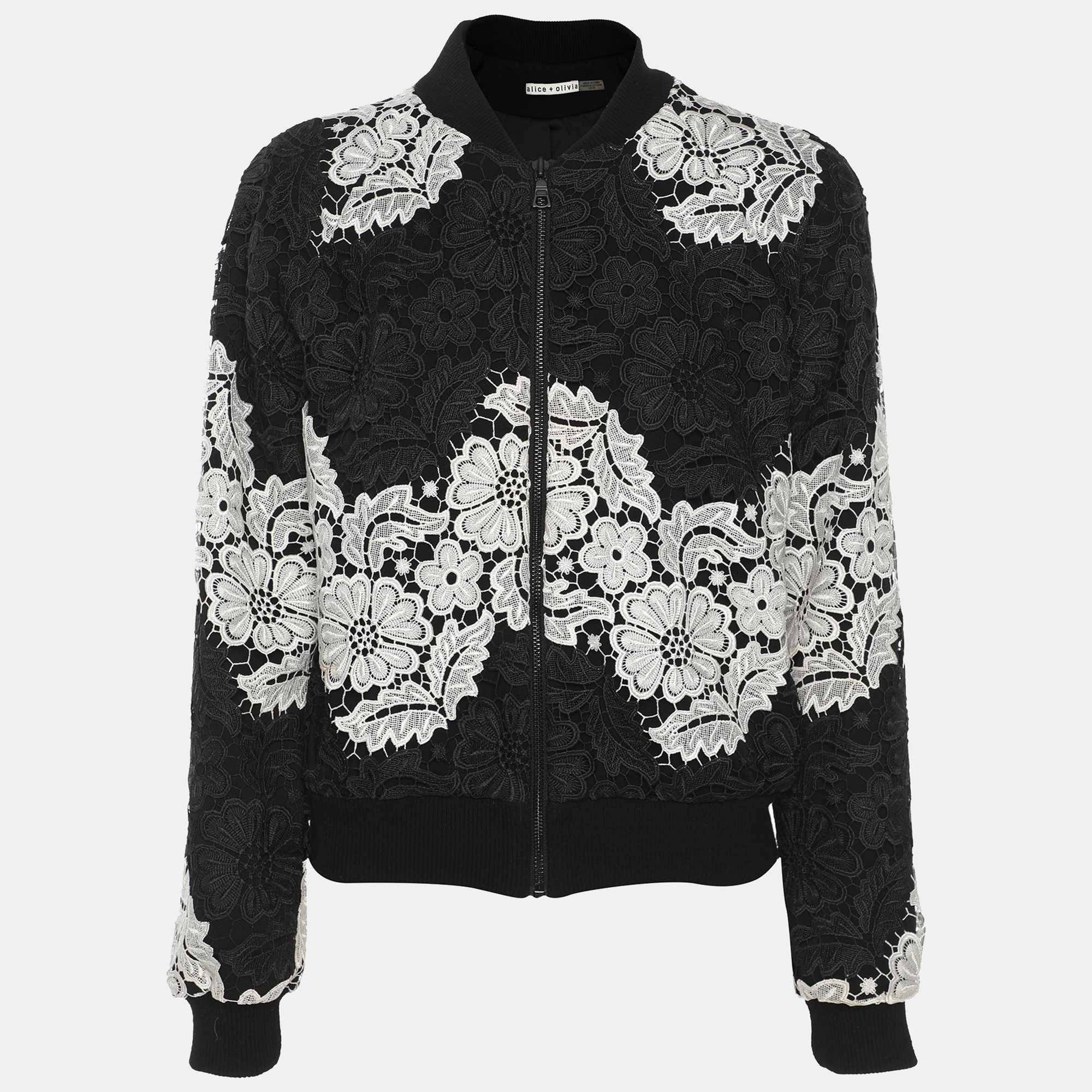Alice + Olivia Black/White Floral Lace Bomber Jacket XS, Coats & Jackets - Luxury Closet catalog