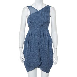 Alice + Olivia Blue Silk Asymmetric Draped Sleeveless Dress S, Dresses - Luxury Closet catalog
