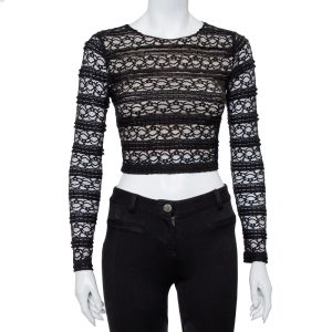 Alice + Olivia Black Lace Long Sleeve Rilo Crop Top XS, Shirts & Tops - Luxury Closet catalog