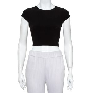 Alice + Olivia Black Knit Back Open Detail Short Sleeve Crop Top XS, Shirts & Tops - Luxury Closet catalog