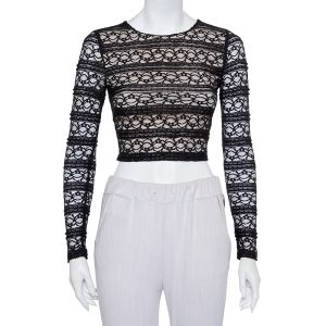 Alice + Olivia Black Lace Long Sleeve Rilo Crop Top XS, Shirts & Tops - Luxury Closet catalog