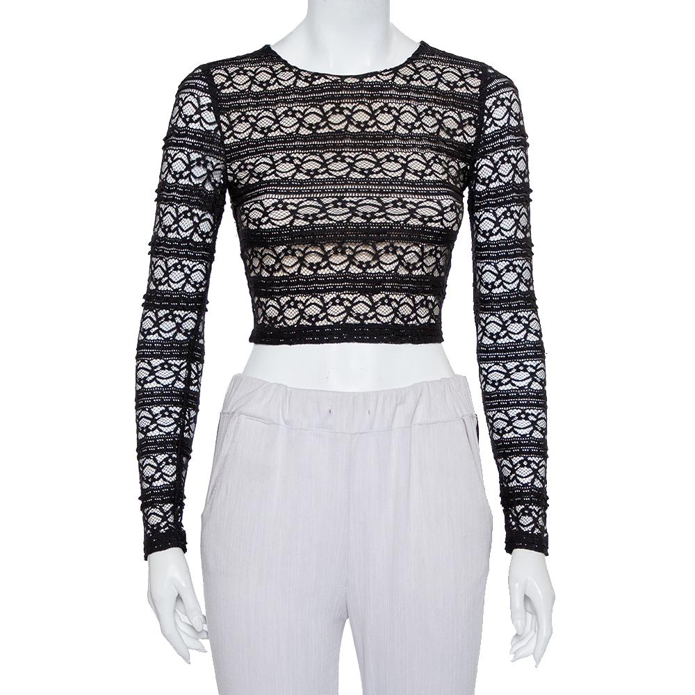 Alice + Olivia Black Lace Long Sleeve Rilo Crop Top XS, Shirts & Tops - Luxury Closet catalog