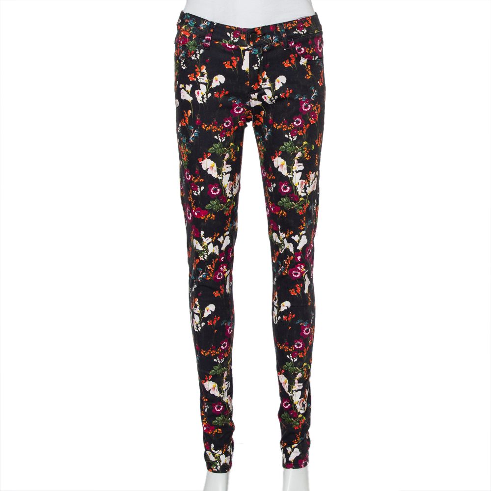 Alice + Olivia Black Floral Printed Denim Skinny Fit Jeans S, Jeans - Luxury Closet catalog