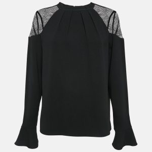 All Saints Black Crepe Lace Trimmed Shoulder Top L, Shirts & Tops - Luxury Closet catalog