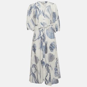 All Saints Blue/White Printed Cotton Dalia Oceano Midi Dress S, Dresses - Luxury Closet catalog
