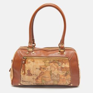 Alviero Martini 1A Classe Tan/Brown Geo Print Coated Canvas Satchel, Satchels - Luxury Closet catalog