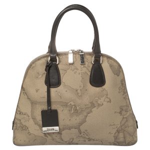 Alviero Martini 1A Classe Grey Geo Print Coated Canvas Dome Satchel, Satchels - Luxury Closet catalog