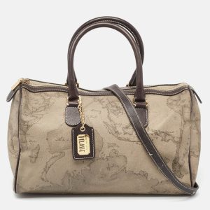 Alviero Martini 1A Classe Grey/Brown Geo Print Coated Canvas and Leather Satchel, Satchels - Luxury Closet catalog