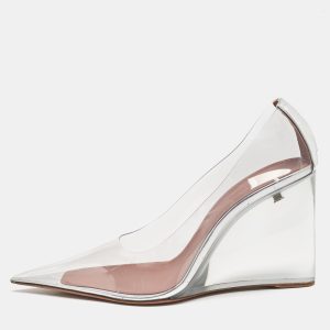 Amina Muaddi Ane Size 40 Transparent Leather and PVC Wedge Pumps, Pumps - Luxury Closet
