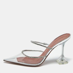 Amina Muaddi Transparent PVC Crystal Embellished Gilda Mules Size 39, Sandals - Luxury Closet
