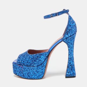 Amina Muaddi Blue Glitter Ankle Strap Sandals Size 38, Sandals - Luxury Closet catalog