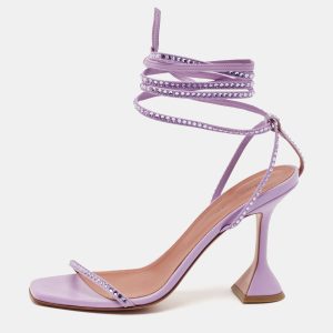 Amina Muaddi Purple Leather Crystal Embellished Vita Ankle Strap Sandals Size 39, Sandals - Luxury Closet catalog