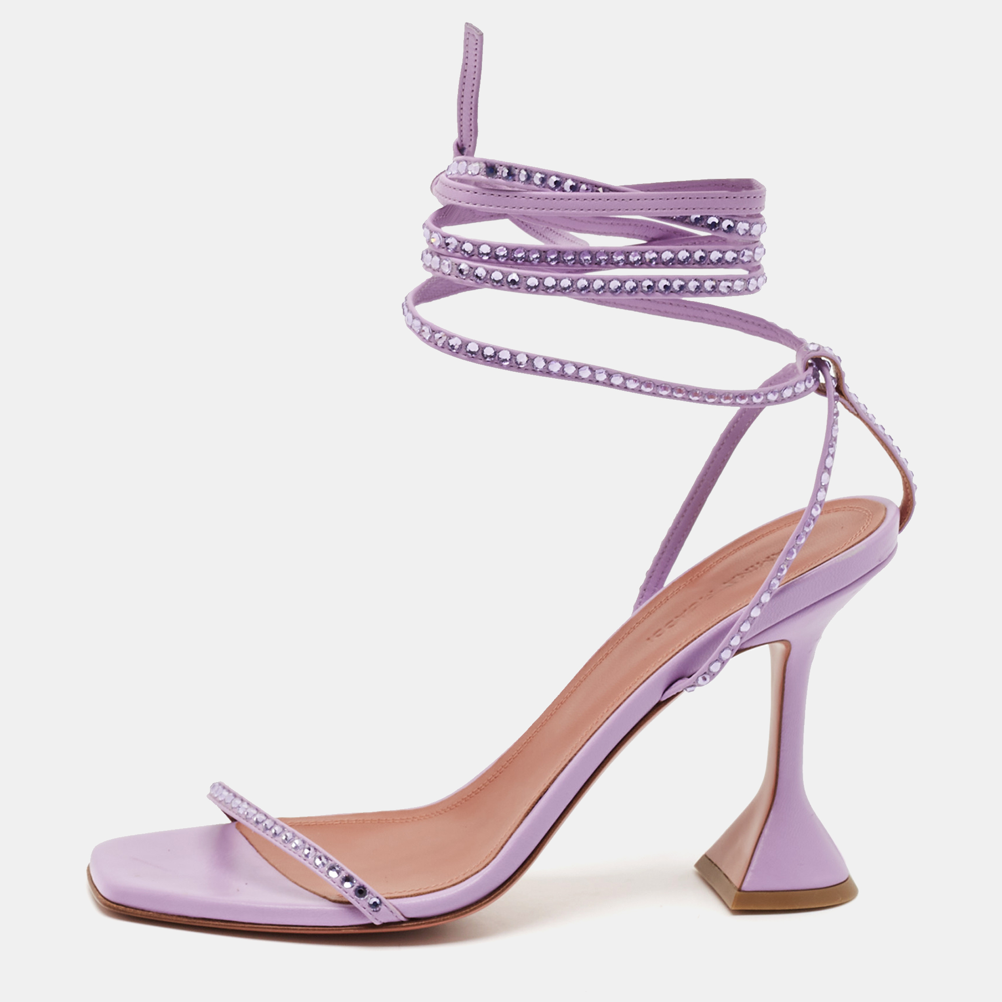 Amina Muaddi Purple Leather Crystal Embellished Vita Ankle Strap Sandals Size 39, Sandals - Luxury Closet catalog