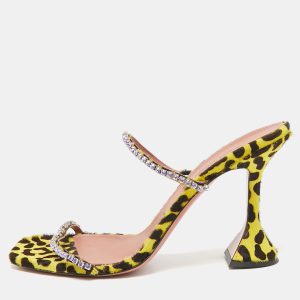 Amina Muaddi Yellow/Black Calf Hair and Leather Gilda Slide Sandals Size 39.5, Sandals - Luxury Closet catalog