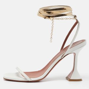 Amina Muaddi White Leather And Chain Ankle Strap Sandals Size 38.5, Sandals - Luxury Closet catalog