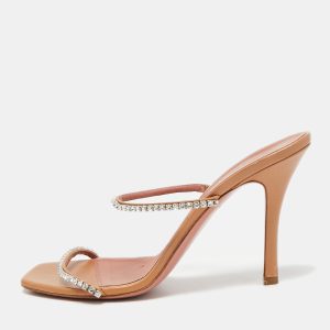 Amina Muaddi Brown Leather Gilda Slide Sandals Size 40, Sandals - Luxury Closet catalog