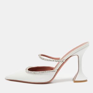 Amina Muaddi White Leather Gilda Mules Size 39, Sandals - Luxury Closet catalog