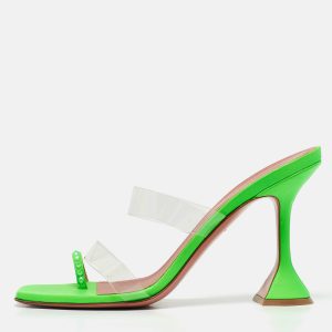 Amina Muaddi Green Leather and PVC lupita Slide Sandals Size 40, Sandals - Luxury Closet catalog