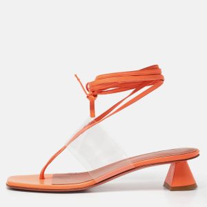 Amina Muaddi Orange/Transperent Leather and PVC Zula Ankle Tie Sandals Size 40, Sandals - Luxury Closet catalog