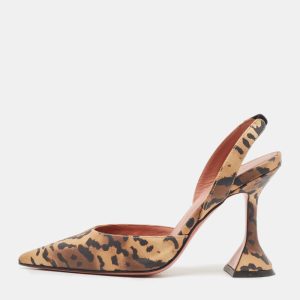 Amina Muaddi Brown Leopard Print Satin Holli Slingback Pumps Size 35, Pumps - Luxury Closet catalog