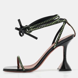 Amina Muaddi Black Patent Leather Crystal Embellished Vita Sandals Size 37.5, Sandals - Luxury Closet catalog
