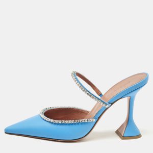 Amina Muaddi Blue Leather Gilda Pointed Toe Mules Size 38, Sandals - Luxury Closet catalog