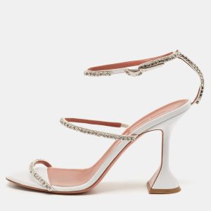 Amina Muaddi White Satin Crystal Embellished Glida Sandals Size 40.5, Sandals - Luxury Closet catalog